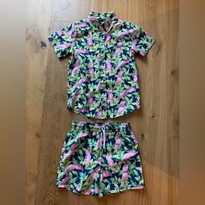 Janie and Jack Tropical Bird Swim Trunks and Button Up Set Size 7